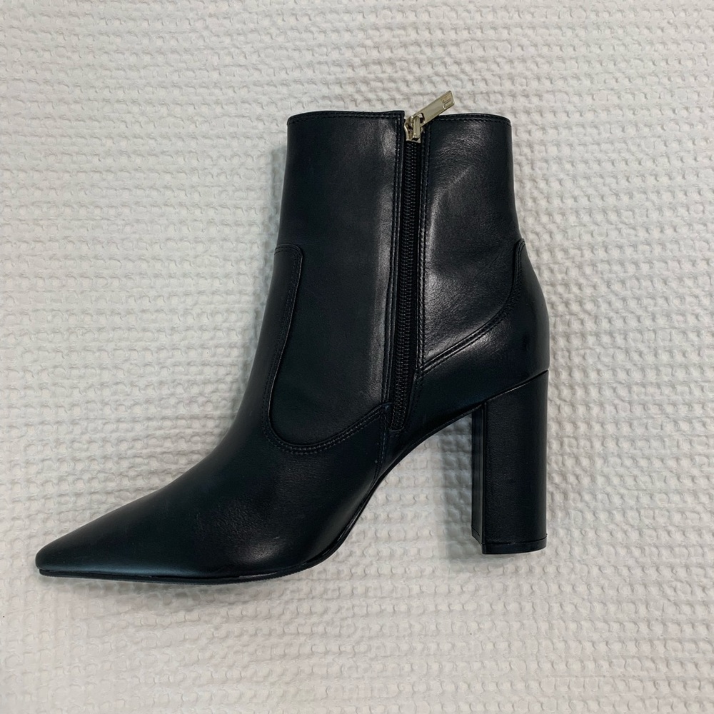 Ted Baker Black Leather Pointed Toe Block Heel Ankle Boots - Picture 6 of 14